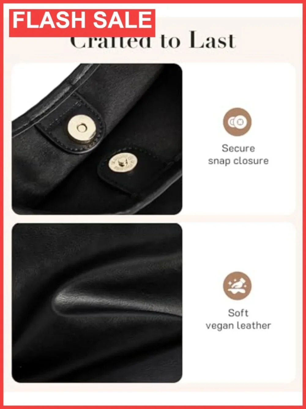 Hobo Bag Vegan Leather Shoulder Crossbody Purse with Pouch